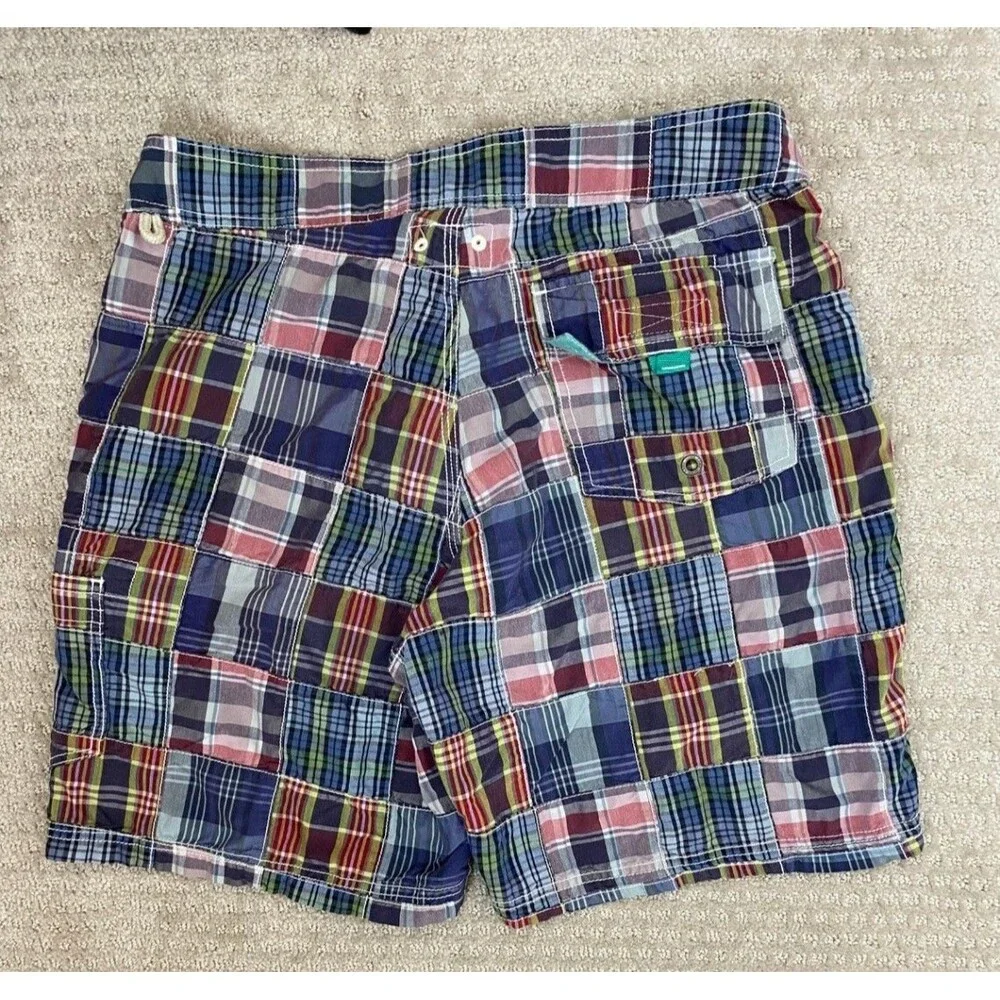 J.Crew Men's Patchwork Madras Board Shorts Swim Trunks Size 30 Multicolor Preppy